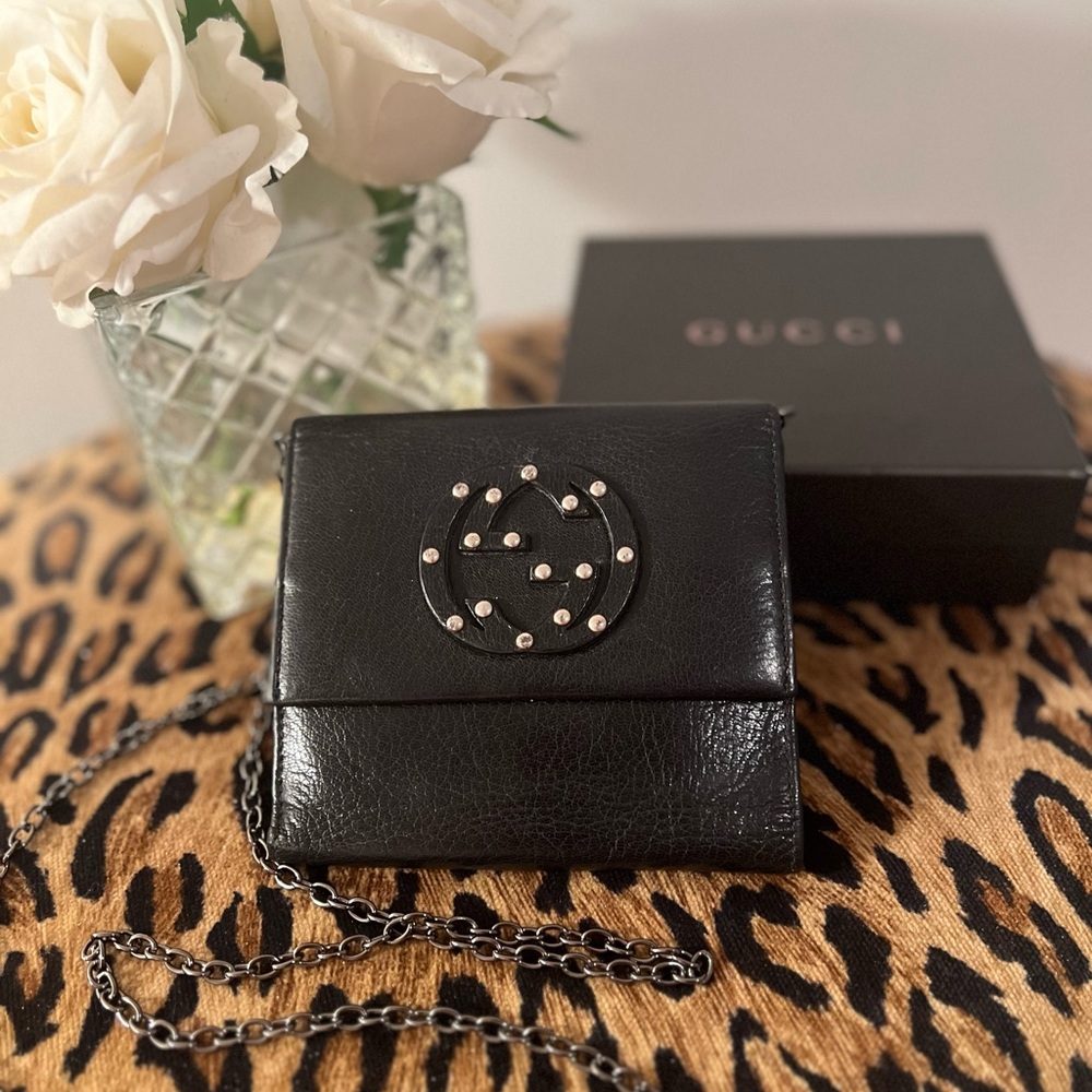 Gucci Black Leather Wallet with Studded Logo